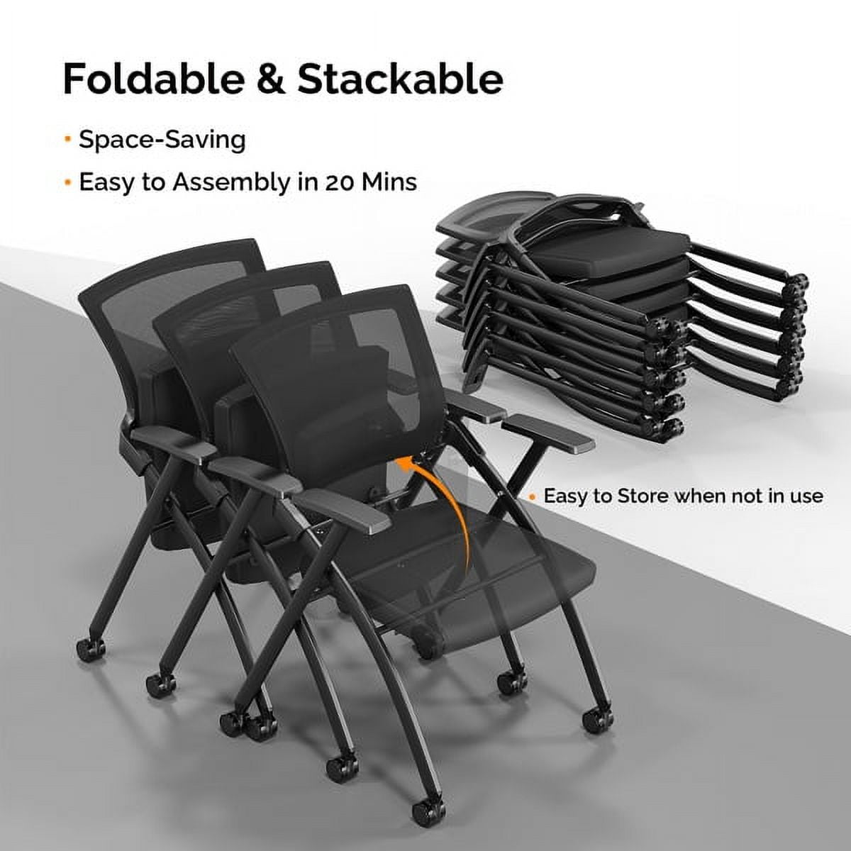 Cotinse Folding Office Chair Stackable Conference Room Chairs with Wheels and Padded Mesh Back Ergonomic for Reception Meeting