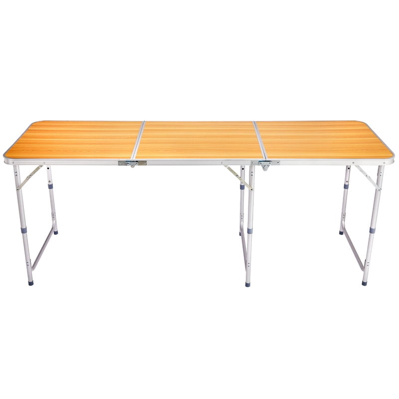 COTINSE 6 FT Adjustable Height Aluminum Folding Table with Carry Handle, Portable Camping Picnic Dining Table for Party Indoor Outdoor Use, Woodgrain