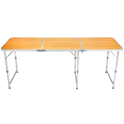 COTINSE 6 FT Adjustable Height Aluminum Folding Table with Carry Handle, Portable Camping Picnic Dining Table for Party Indoor Outdoor Use, Woodgrain