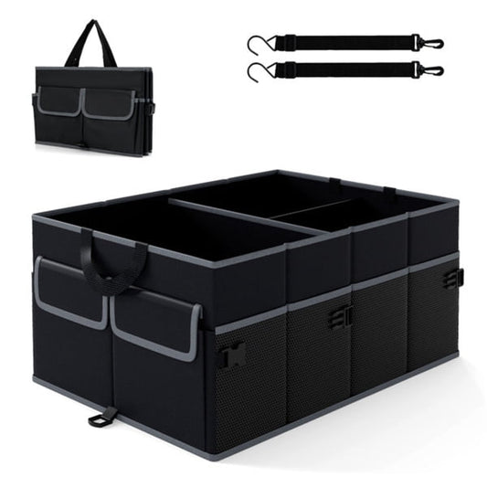 COTINSE 13 Gallon Car Trunk Organizer, Foldable Cargo Storage Box with 3 Compartments, 6 Pockets, Adjustable Straps and Non-Slip Base, Black