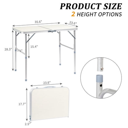 COTINSE 3 FT Adjustable Height Aluminum Folding Table with Carry Handle, Portable Camping Picnic Dining Table for Indoor Outdoor Use, Beige