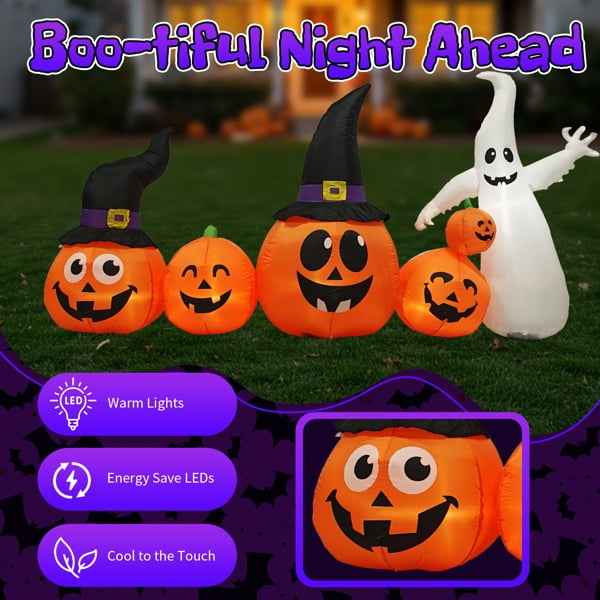 COTINSE 8 FT Halloween Inflatable Pumpkin Ghost Yard Decoration with Built-In LED Lights, Blow Up Outdoor Decor for Lawn, Garden and Party