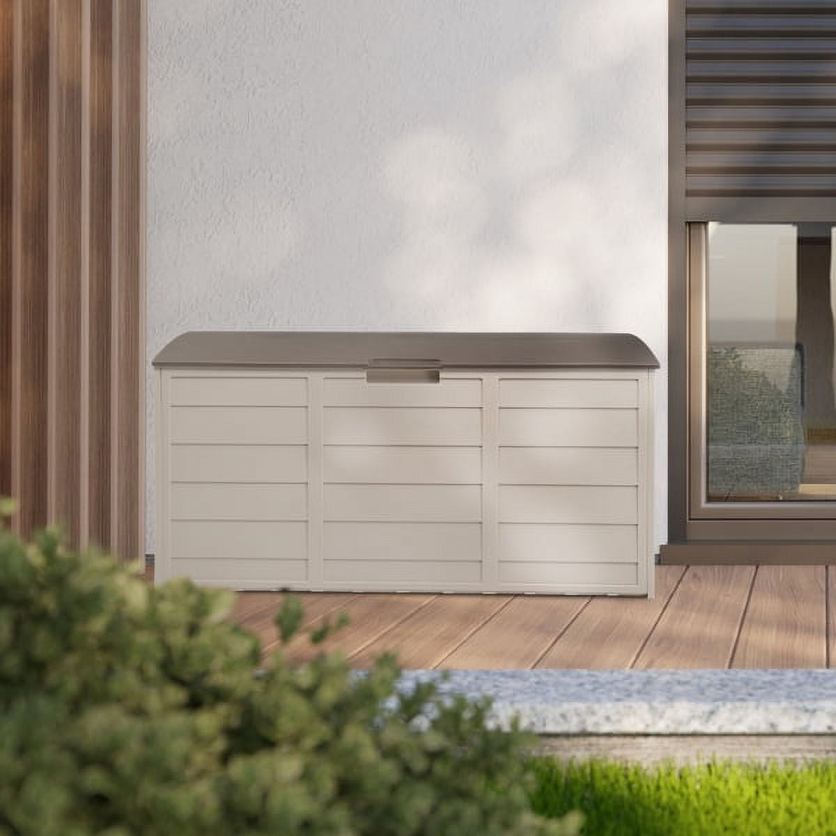COTINSE 75 Gallon Outdoor Storage Deck Box with Wheels, Weatherproof Resin Garden Chest for Patio Cushions, Pool Toys & Gardening Tools, Brown