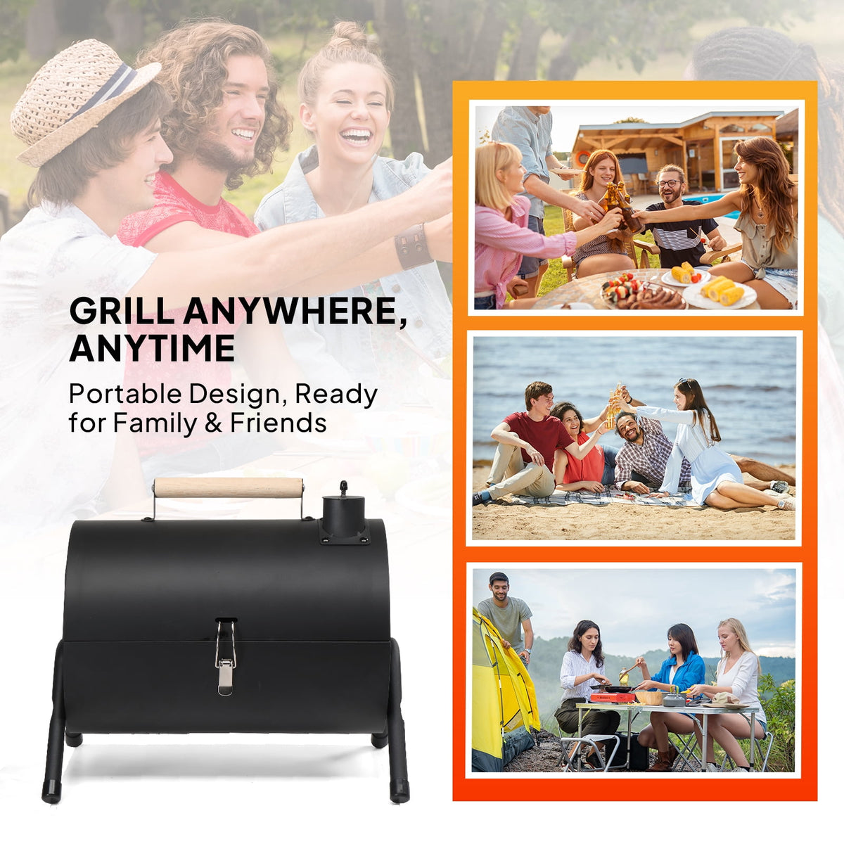 COTINSE 16.3" Portable Tabletop Charcoal Grill, Double-Sided BBQ Stove for 4-5 People, Black