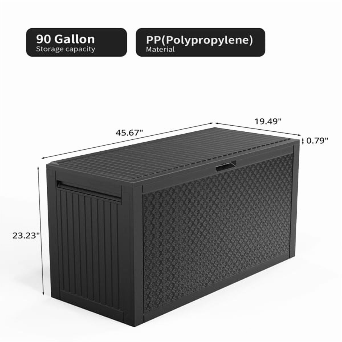 COTINSE 90 Gallon Deck Box, Outdoor Large Storage Box, Waterproof Resin Storage Bench for Patio, Cushions, Gardening Tools, Pool Supplies, Black
