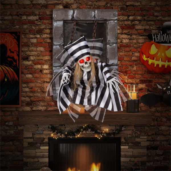 COTINSE 18 in Animated Halloween Decoration, Sound-Activated Hanging Prop with Glowing Red Eyes and Sounds