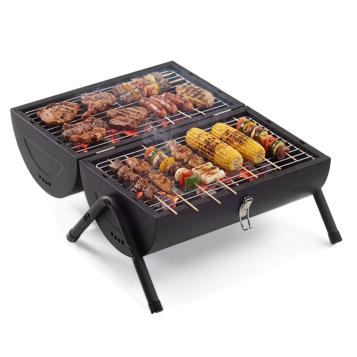 COTINSE 16.3" Portable Tabletop Charcoal Grill, Double-Sided BBQ Stove for 4-5 People, Black