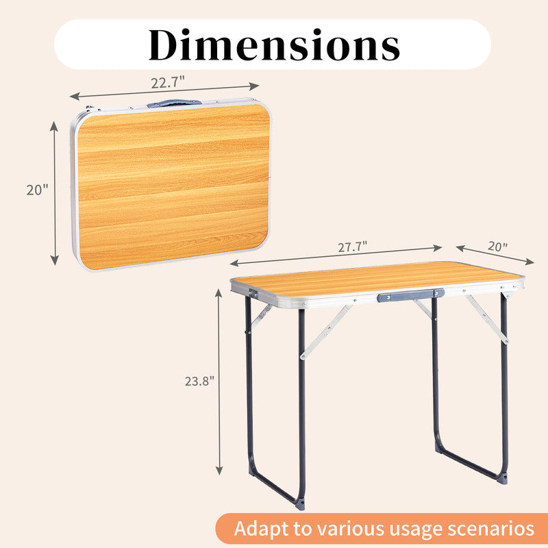 COTINSE 2.3 FT Portable Aluminum Folding Table with Carry Handle, Camping Picnic Dining Table for Indoor Outdoor Party, Woodgrain