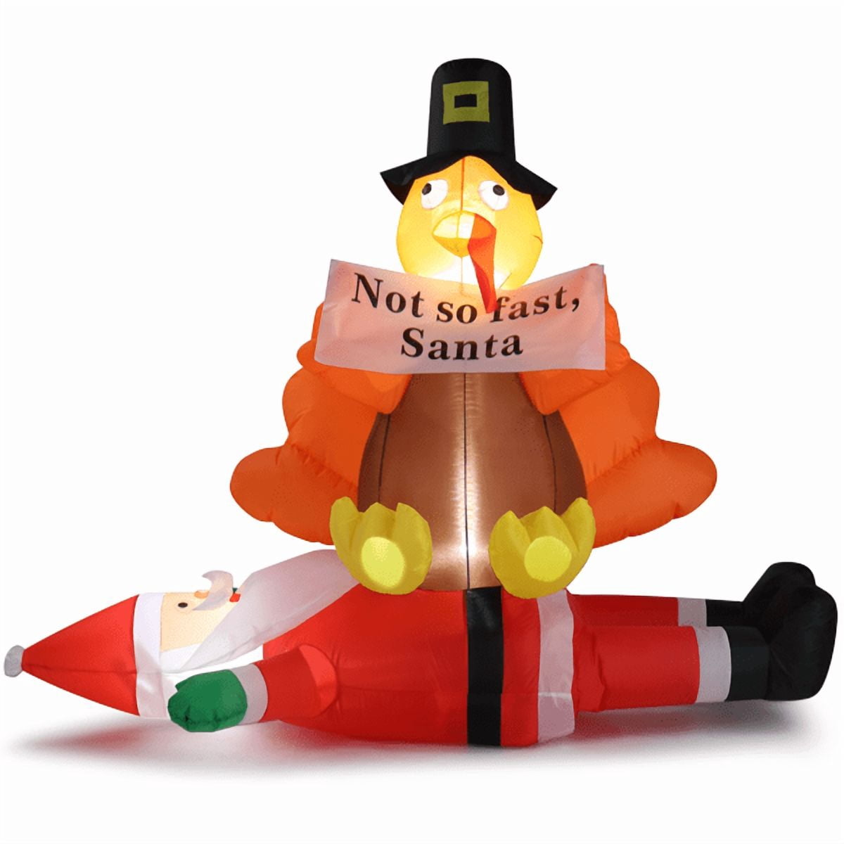 COTINSE 4.9 FT Christmas Inflatable Decorations Outdoor, Turkey Sitting on Santa Claus Blow Up Yard Decoration with Built-in LED Lights
