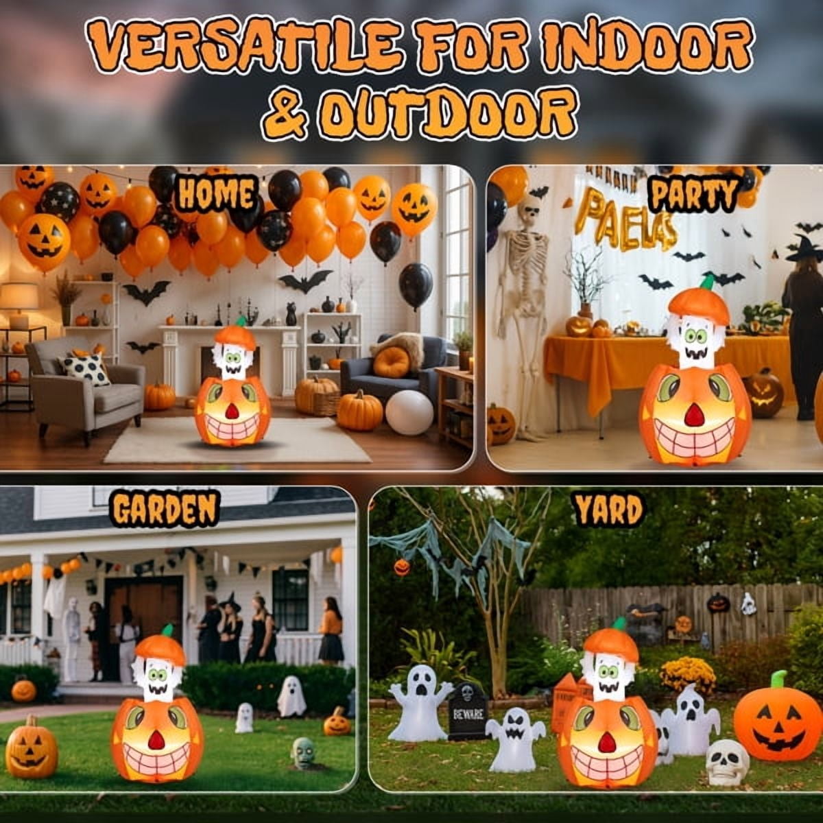 COTINSE 33.6in Halloween Inflatable Pumpkin Ghost with Built-In LED Lights, Outdoor Blow Up Yard Decoration for Lawn, Garden and Party
