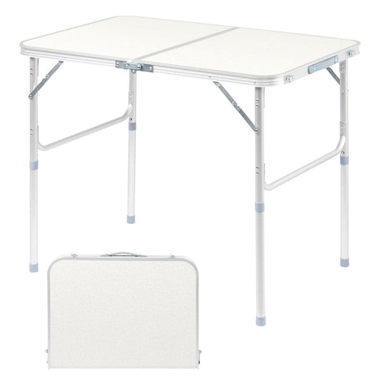 COTINSE 3 FT Adjustable Height Aluminum Folding Table with Carry Handle, Portable Camping Picnic Dining Table for Indoor Outdoor Use, Beige