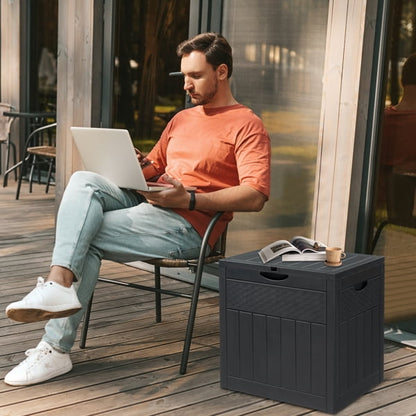 COTINSE 33 Gallon Outdoor Storage Box, Rattan-Look Plastic Deck Box for Patio Cushions, Garden Tools & Toys, Dark Gray