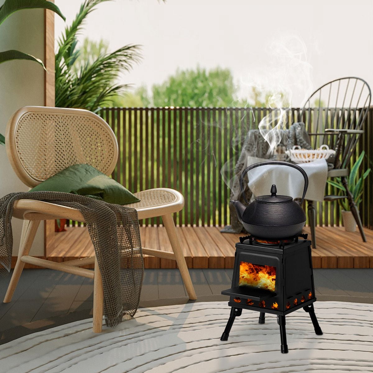 Cotinse Fire Pit, Steel Outdoor Patio Camping wood stove, Wood Burning Backyard Fire Pit with gloves and Fire Poker