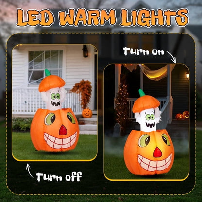 COTINSE 33.6in Halloween Inflatable Pumpkin Ghost with Built-In LED Lights, Outdoor Blow Up Yard Decoration for Lawn, Garden and Party