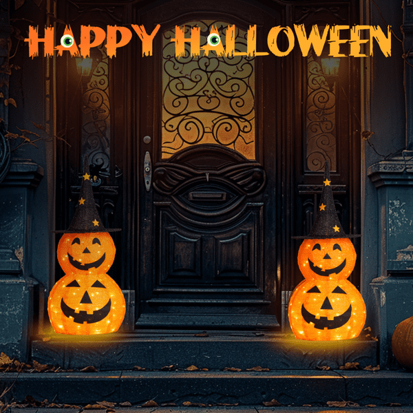 COTINSE 2-Pack 3 FT Lighted Pop-Up Pumpkin Halloween Decorations, 150 LED Lights, Collapsible Indoor Outdoor Yard Decor