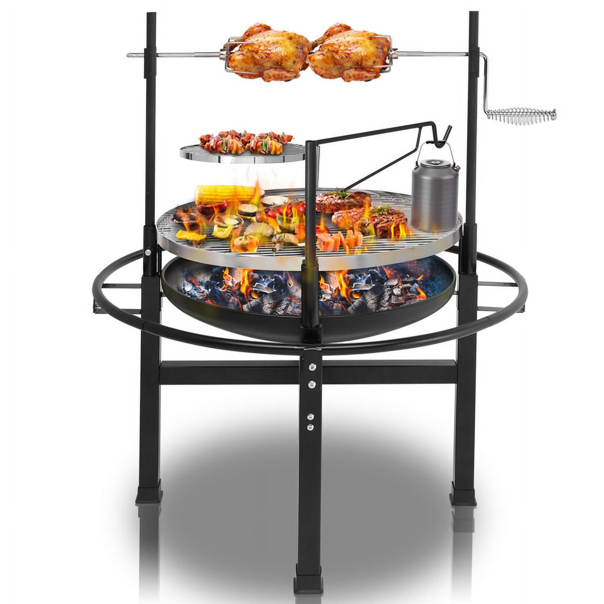 Cotinse BBQ Charcoal Grill Outdoor Barbecue Pit Patio Backyard Camping,Wood Burning Fire Pit BBQ Grill Combo,Black
