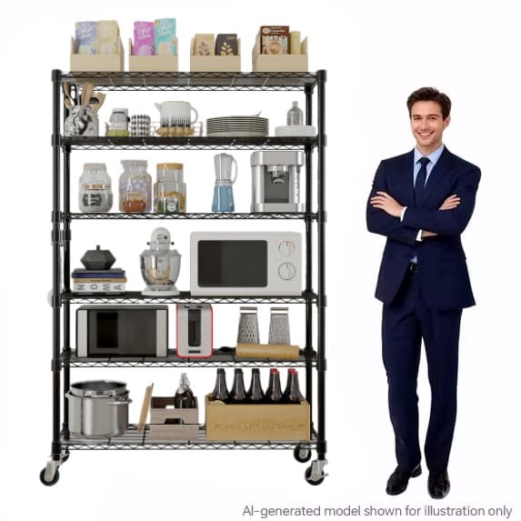 Cotinse 6 Tier Wire Shelving with Wheels 2400LBS Capacity, Heavy Duty Storage Rack for Home Garage, 46"W x 18"D x 82"H Adjustable Shelves, Silver