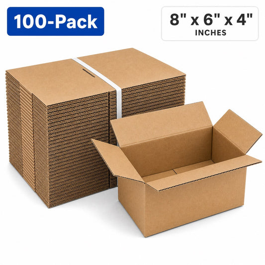 COTINSE 100 Pack Corrugated Shipping Boxes, 8" x 6" x 4" Yellow Mailing Cardboard Boxes for Small Business, Gifts, Packaging and Storage
