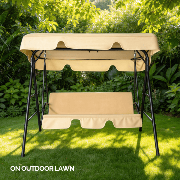 COTINSE 68" Patio Swing with Canopy, Heavy Duty Porch Swing with Cushion, 550 lbs Capacity Metal Glider for Outdoor Garden & Backyard, Khaki