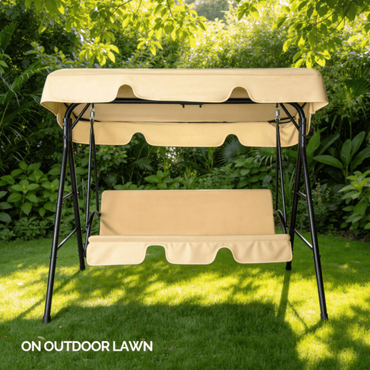 COTINSE 68" Patio Swing with Canopy, Heavy Duty Porch Swing with Cushion, 550 lbs Capacity Metal Glider for Outdoor Garden & Backyard, Khaki