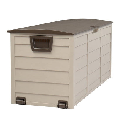 COTINSE 75 Gallon Outdoor Storage Deck Box with Wheels, Weatherproof Resin Garden Chest for Patio Cushions, Pool Toys & Gardening Tools, Brown