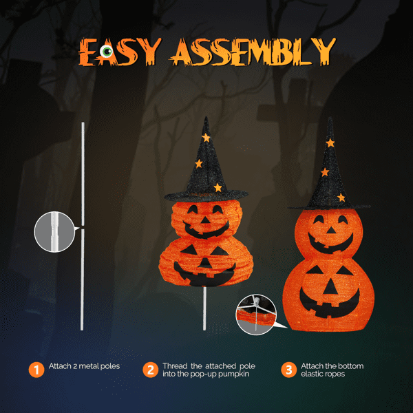 COTINSE 2-Pack 3 FT Lighted Pop-Up Pumpkin Halloween Decorations, 150 LED Lights, Collapsible Indoor Outdoor Yard Decor