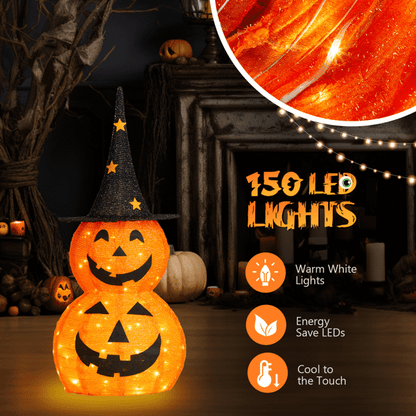 COTINSE 2-Pack 3 FT Lighted Pop-Up Pumpkin Halloween Decorations, 150 LED Lights, Collapsible Indoor Outdoor Yard Decor