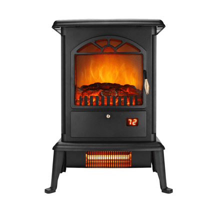 COTINSE 22" Freestanding Electric Fireplace Stove, 1500W Infrared Fireplace Heater with 3-Sided Glass, 3D Flame, Remote Control, Thermostat, 12H Timer, 7 Flame Colors, Black