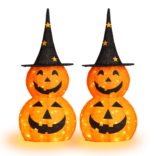 COTINSE 2-Pack 3 FT Lighted Pop-Up Pumpkin Halloween Decorations, 150 LED Lights, Collapsible Indoor Outdoor Yard Decor