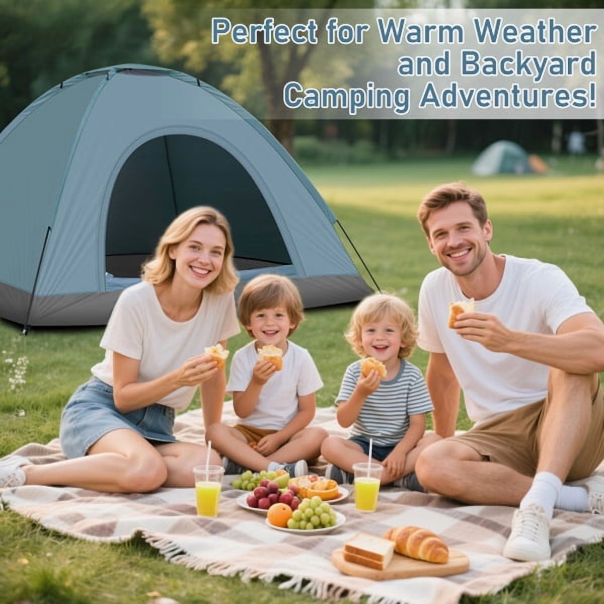 Cotinse 3-4 Person Tent for Camping, Instant Pop Up Camping Tent with Screen Porch, Family Tent for Outdoor/Hiking/Traveling, with Tote Bag, Camp Dome,Blue