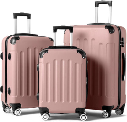 Cotinse 3 Piece Luggage Sets Hardshell Lightweight Suitcase with TSA Lock Spinner Wheels,Rose Gold