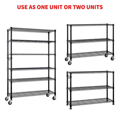 Cotinse 6 Tier Wire Shelving with Wheels 2400LBS Capacity, Heavy Duty Storage Rack for Home Garage, 46"W x 18"D x 82"H Adjustable Shelves, Silver