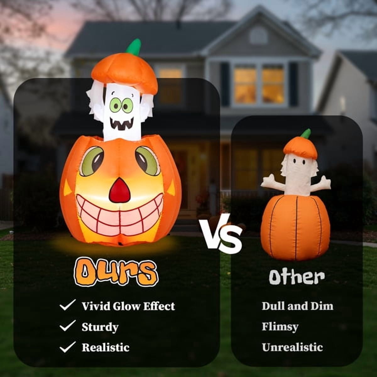 COTINSE 33.6in Halloween Inflatable Pumpkin Ghost with Built-In LED Lights, Outdoor Blow Up Yard Decoration for Lawn, Garden and Party