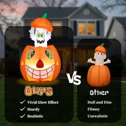 COTINSE 33.6in Halloween Inflatable Pumpkin Ghost with Built-In LED Lights, Outdoor Blow Up Yard Decoration for Lawn, Garden and Party