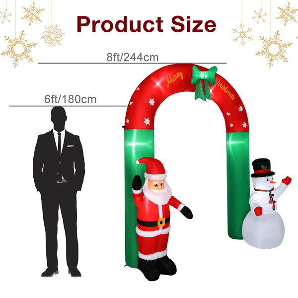 COTINSE 8 FT Christmas Inflatable Archway with Santa & Snowman, Outdoor Christmas Decorations with 7 LED Lights and Built-in Blower for Yard, Lawn, Garden and Holiday Party