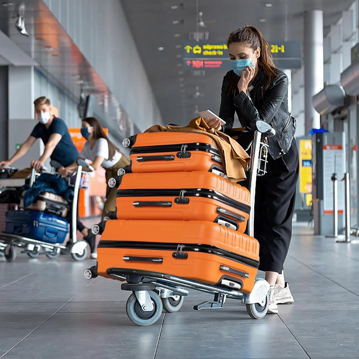 Cotinse Luggage Set Suitcase,3-In-1 Multifunctional Large Capacity Traveling Storage Suitcase Luggage Set,Orange