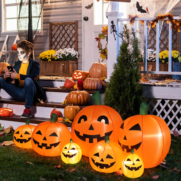 COTINSE 7ft Halloween Inflatable 7 Pumpkins with LED Lights, Blow Up Outdoor Yard Decoration for Lawn Garden Patio with Blower & Stakes