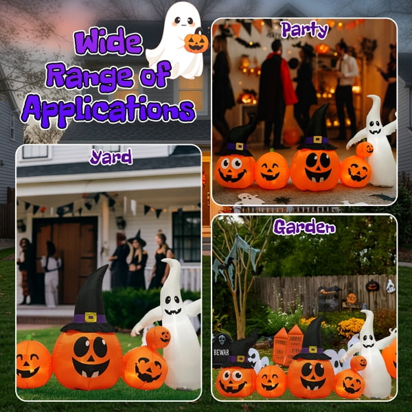 COTINSE 8 FT Halloween Inflatable Pumpkin Ghost Yard Decoration with Built-In LED Lights, Blow Up Outdoor Decor for Lawn, Garden and Party