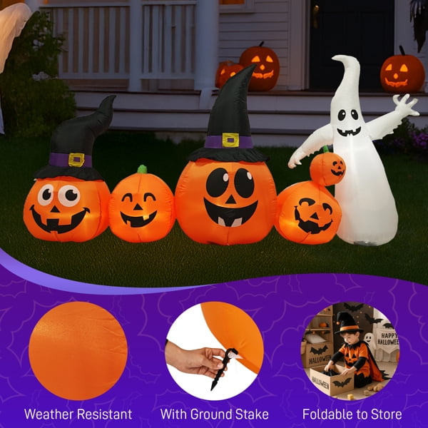 COTINSE 8 FT Halloween Inflatable Pumpkin Ghost Yard Decoration with Built-In LED Lights, Blow Up Outdoor Decor for Lawn, Garden and Party