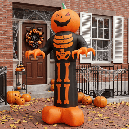 COTINSE 12 FT Halloween Inflatable Grim Reaper with Skeleton Ribs and Pumpkin, 3 LEDs and 115 String Lights, Outdoor Yard Decor