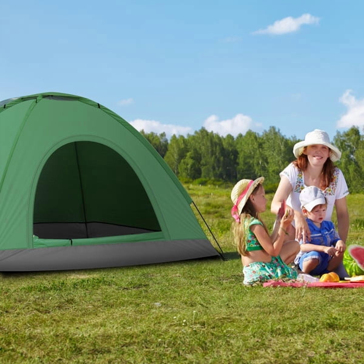 Cotinse 3-4 Person Tent for Camping, Instant Pop Up Camping Tent with Screen Porch, Family Tent for Outdoor/Hiking/Traveling, with Tote Bag, Camp Dome,Green