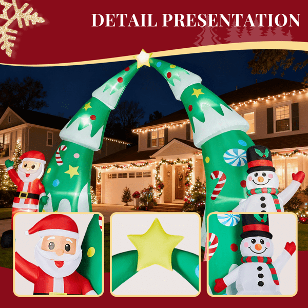 COTINSE 15 FT Wide Christmas Archway Inflatable Outdoor Decorations, Lighted Christmas Tree Arch with Santa & Snowman, 13 LED Lights, Built-in Blower, Stakes & Tethers