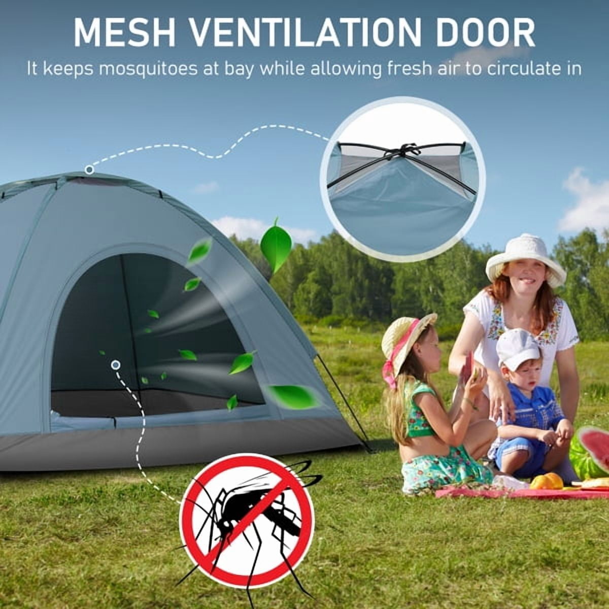 Cotinse 3-4 Person Tent for Camping, Instant Pop Up Camping Tent with Screen Porch, Family Tent for Outdoor/Hiking/Traveling, with Tote Bag, Camp Dome,Blue