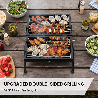 COTINSE 16.3" Portable Tabletop Charcoal Grill, Double-Sided BBQ Stove for 4-5 People, Black
