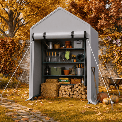 COTINSE 3x6 FT Outdoor Storage Shed, Waterproof Portable Bike Storage Tent with Roll-Up Zipper Door, 2 Windows, Heavy Duty Frame and Ground Stakes for Bicycles, Garden Tools and Firewood
