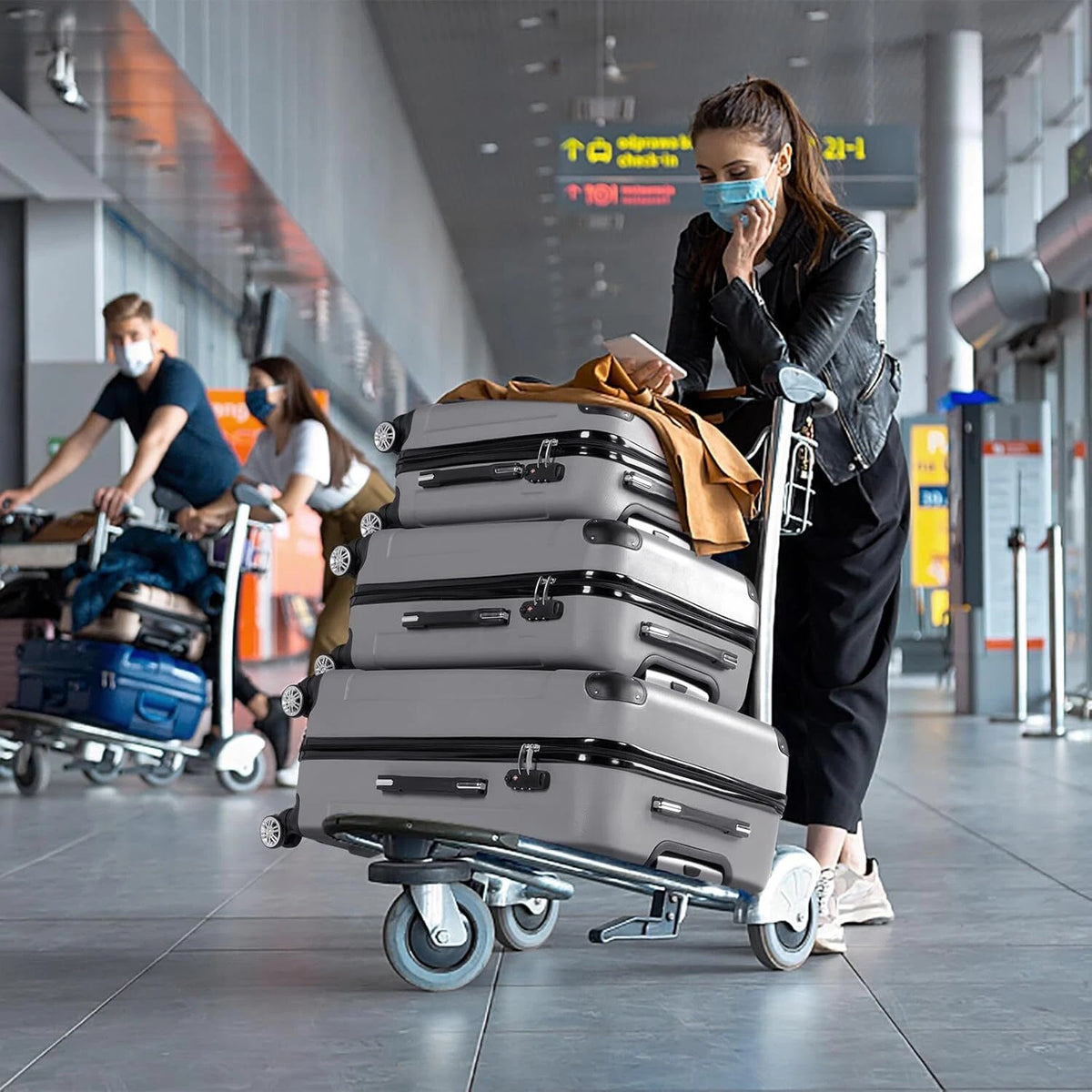 Cotinse 3 Piece Luggage Sets Hardshell Lightweight Suitcase with TSA Lock Spinner Wheels,Gray
