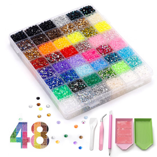 COTINSE 40000Pcs Rhinestone Kit, 3mm Flatback Jelly Gems in 48 Colors with Storage Box, Tweezers and Pickup Pen for DIY Crafts, Nail Art