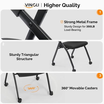 Cotinse Folding Office Chair Stackable Conference Room Chairs with Wheels and Padded Mesh Back Ergonomic for Reception Meeting