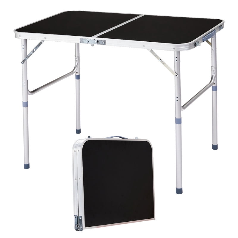 COTINSE 3 FT Adjustable Height Aluminum Folding Table with Carry Handle, Portable Camping Picnic Dining Table for Indoor Outdoor Use, Black