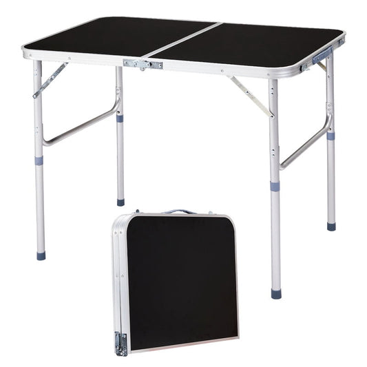 COTINSE 3 FT Adjustable Height Aluminum Folding Table with Carry Handle, Portable Camping Picnic Dining Table for Indoor Outdoor Use, Black